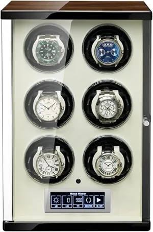 Ultra-Silence hormone amphibious (6 0) Watch Winder for 6 Automatic Watches, Wooden Shell, Built-in LED Illumination and LCD Touchscreen Control, 
