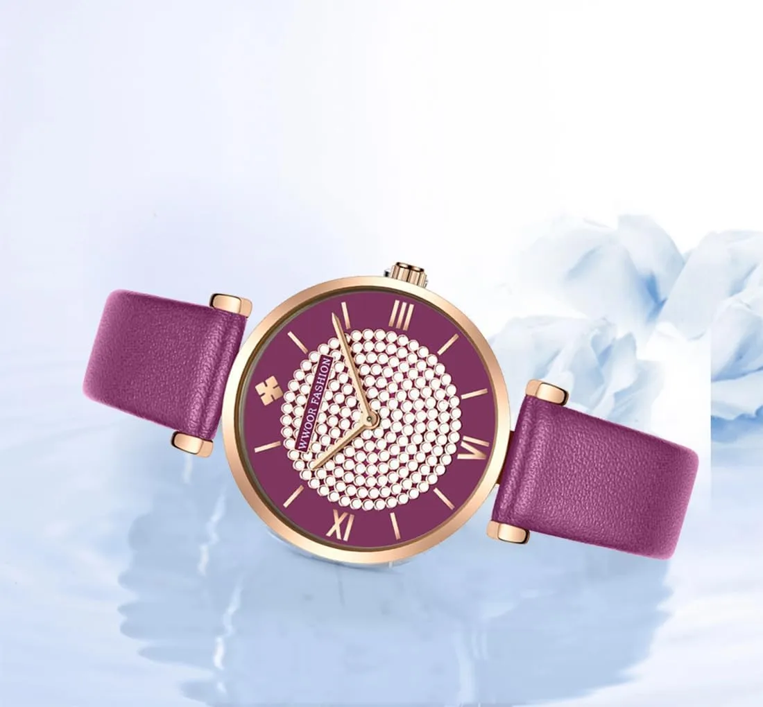 Ultra-Thin Minimalist Ladies Dress Watch Rhinestone Diamond Dial brain resilience Bracelet Watch Fashion Waterproof Wristwatch Leather Band FANMIS Lady Classic Diamond Watches 