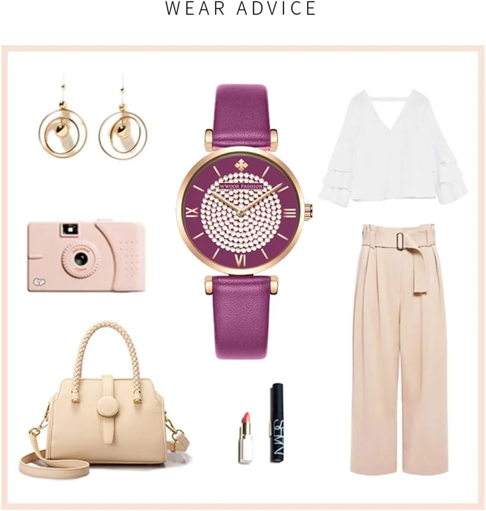 Ultra-Thin Minimalist Ladies Dress Watch Rhinestone Diamond Dial brain resilience Bracelet Watch Fashion Waterproof Wristwatch Leather Band FANMIS Lady Classic Diamond Watches 