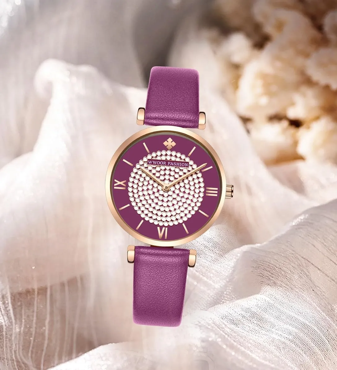 Ultra-Thin Minimalist Ladies Dress Watch Rhinestone Diamond Dial brain resilience Bracelet Watch Fashion Waterproof Wristwatch Leather Band FANMIS Lady Classic Diamond Watches 