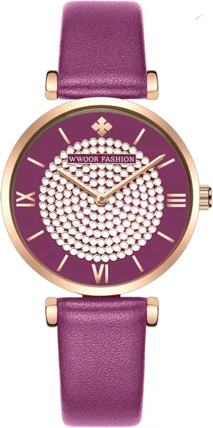 Ultra-Thin Minimalist Ladies Dress Watch Rhinestone Diamond Dial brain resilience Bracelet Watch Fashion Waterproof Wristwatch Leather Band FANMIS Lady Classic Diamond Watches 