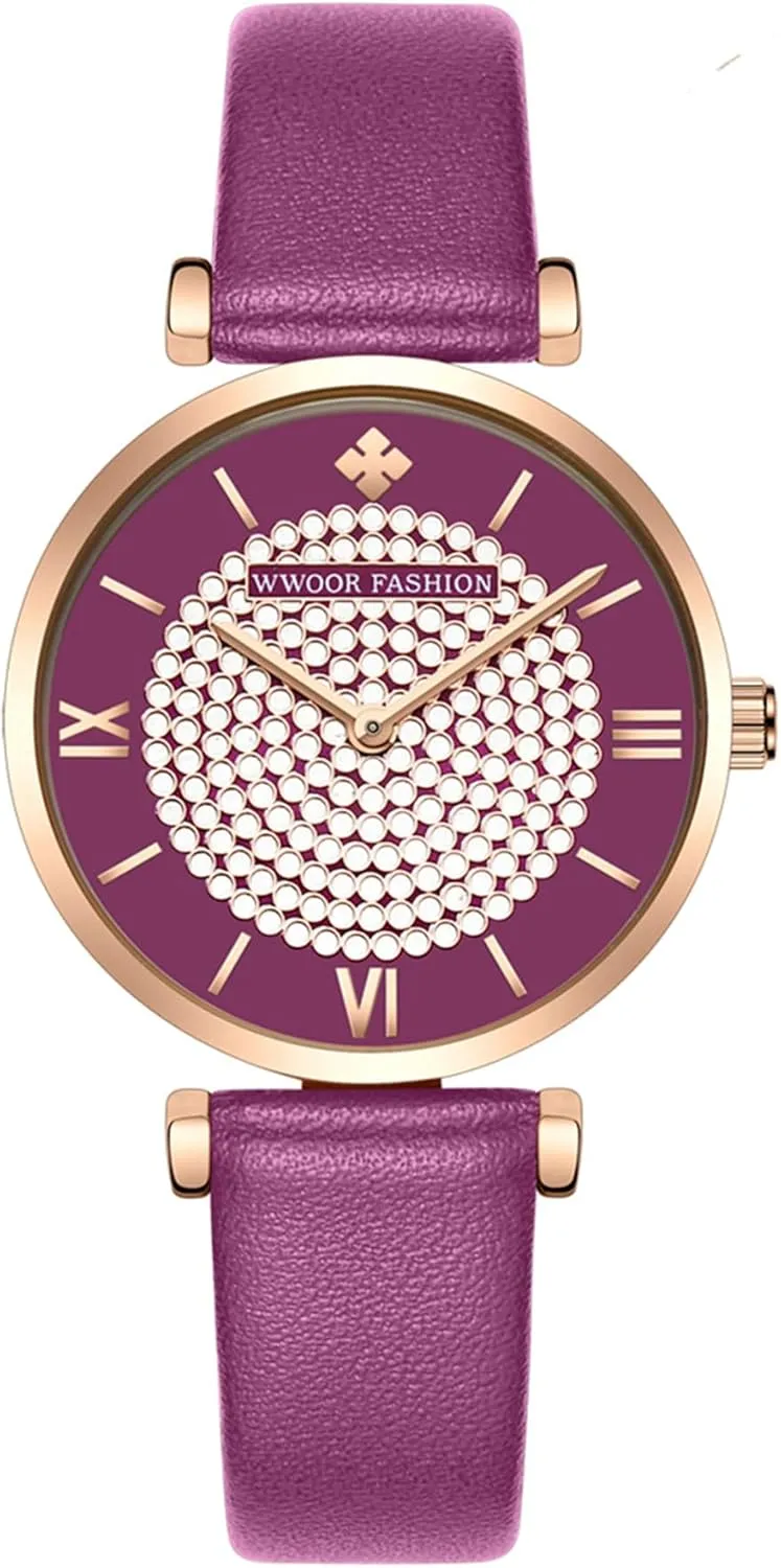 Ultra-Thin Minimalist Ladies Dress Watch Rhinestone Diamond Dial brain resilience Bracelet Watch Fashion Waterproof Wristwatch Leather Band FANMIS Lady Classic Diamond Watches 