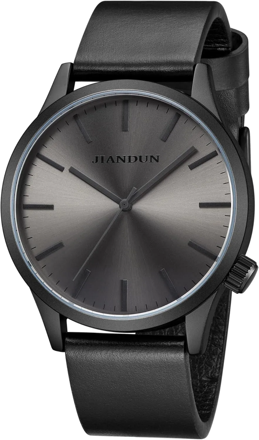 Unisex Dress with Leather Band JIANDUN Mens Black Watches Minimalist Waterproof-Fashion mechanization Wrist Watch for Men 