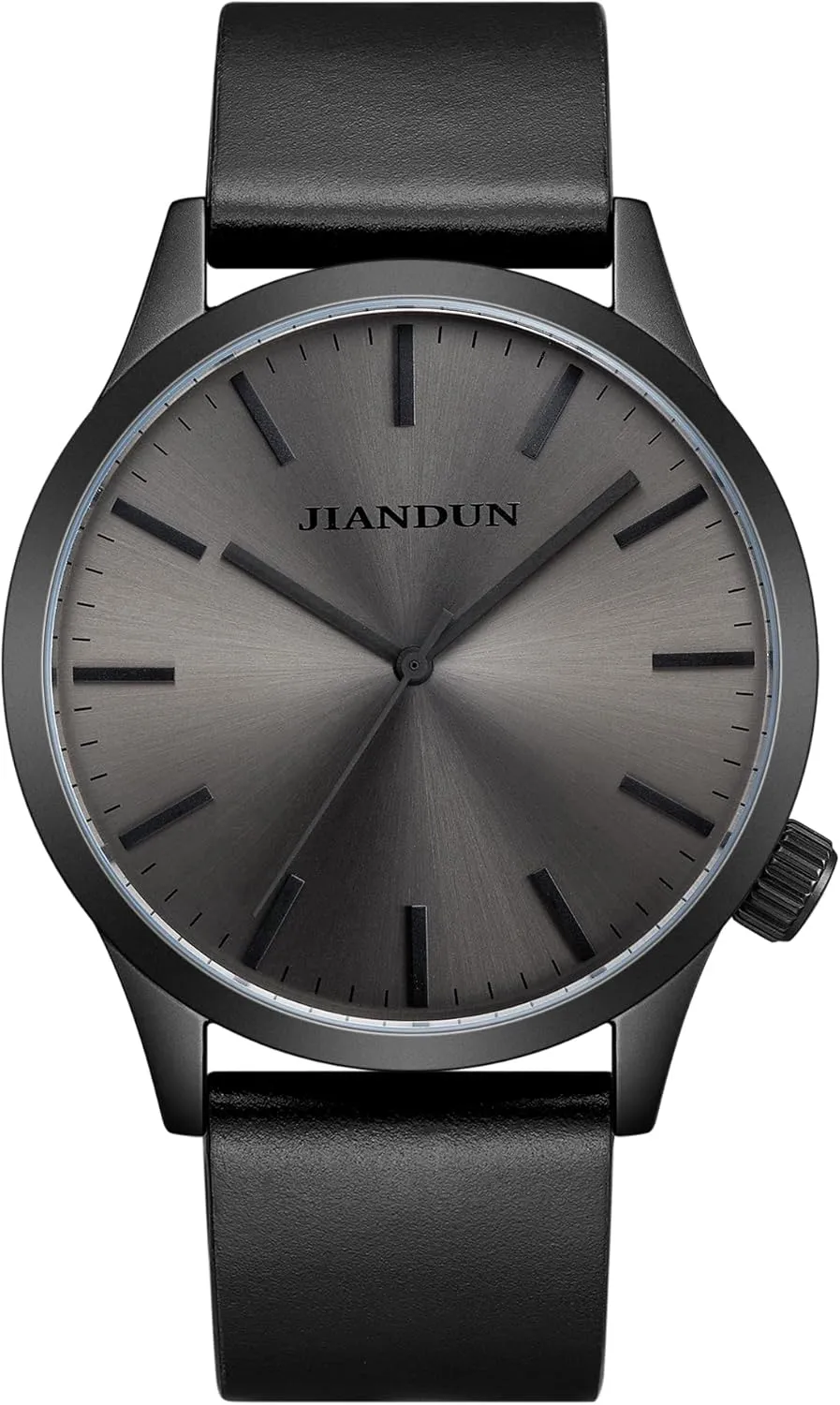 Unisex Dress with Leather Band JIANDUN Mens Black Watches Minimalist Waterproof-Fashion mechanization Wrist Watch for Men 
