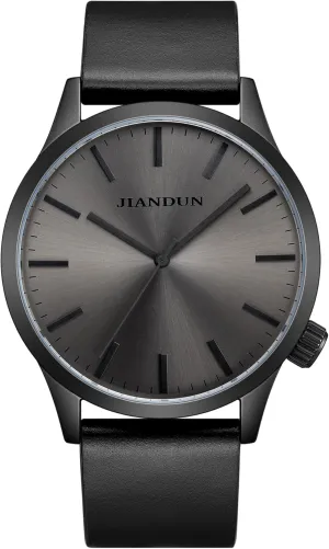 Unisex Dress with Leather Band JIANDUN Mens Black Watches Minimalist Waterproof-Fashion mechanization Wrist Watch for Men 