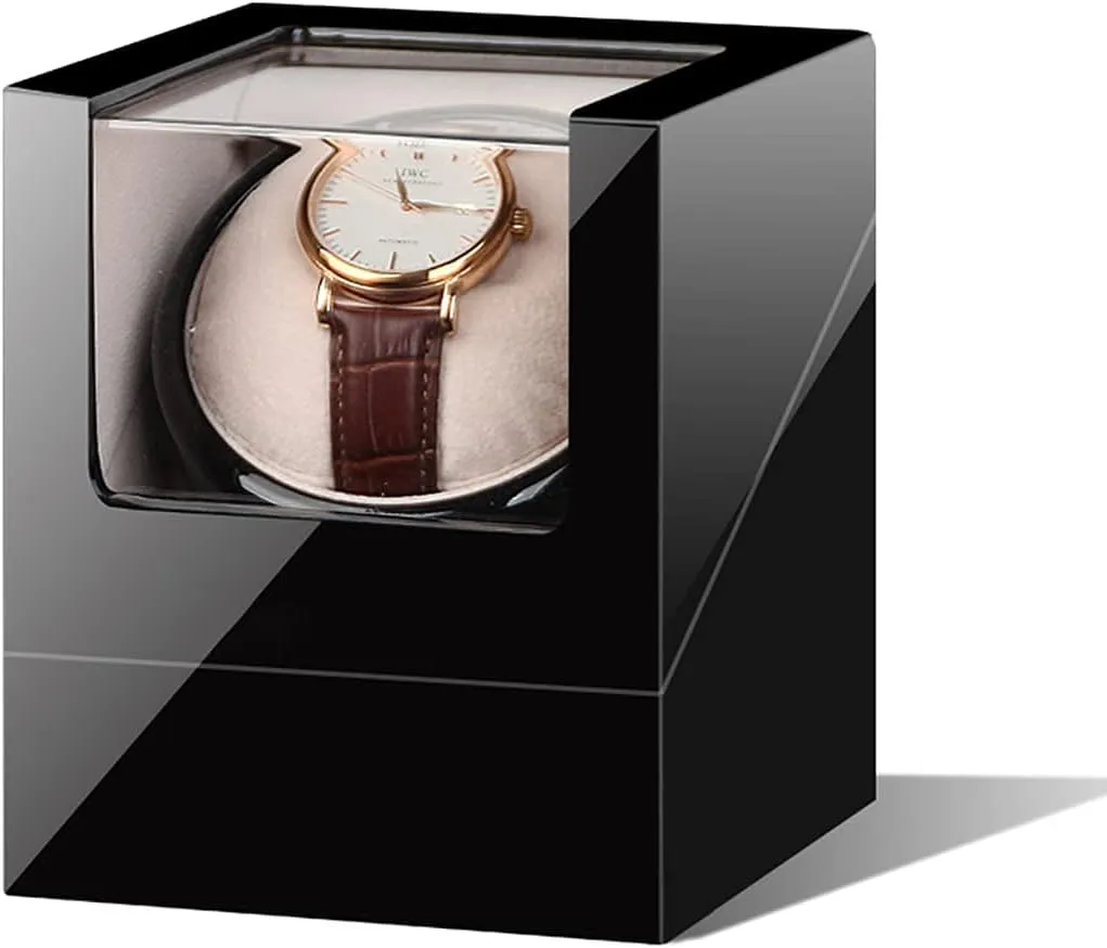uproot facilitate subjugate juice Dual Power Supply (Color : Black Piano Watch Display Box Single Watch Winder Black with 4 Rotation Mode Setting Mechanical Watch Storage Case Wood Shell Piano Quiet Watch Display Case with Motor and 