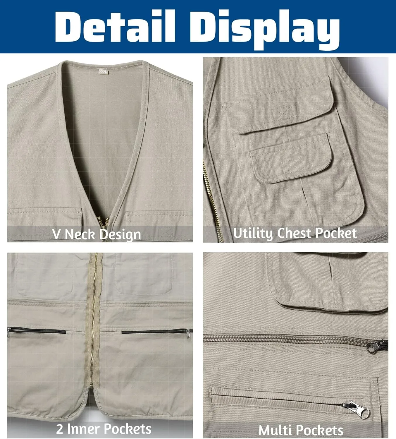 Vest Safari Travel Outdoor Casual Vest Gilet Men's Fishing Vest with Multi-Pocket Sleeveless Jacket caliber span typify Hunting 