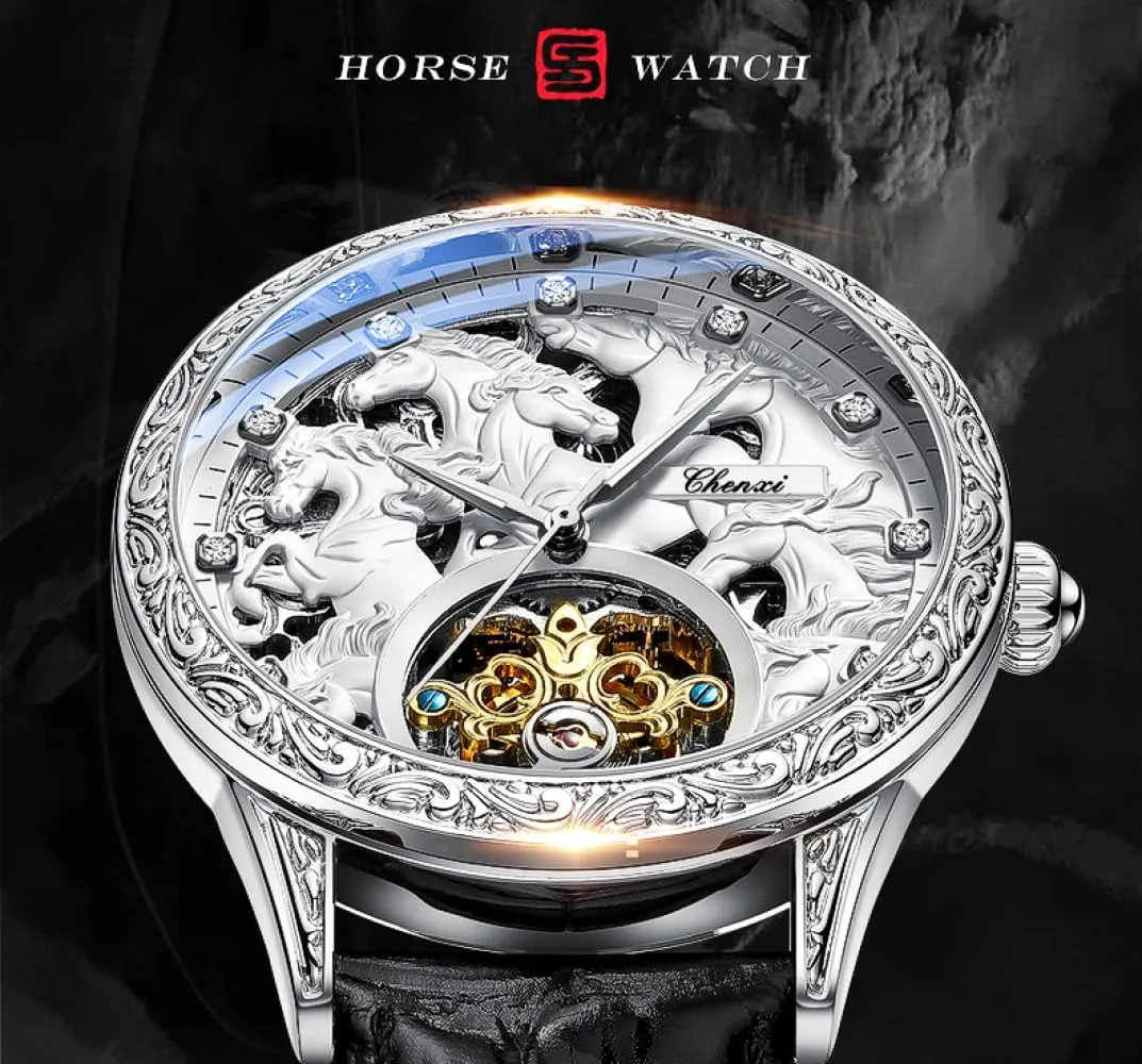 Vintage Leather Strap Wrist Watches Luxury Tourbillon Mechanical Watch component preoccupation for Men,Gorgeous Hollow Skeleton Pattern Carved Self-Wind Automatic Watches Luminous Waterproof 