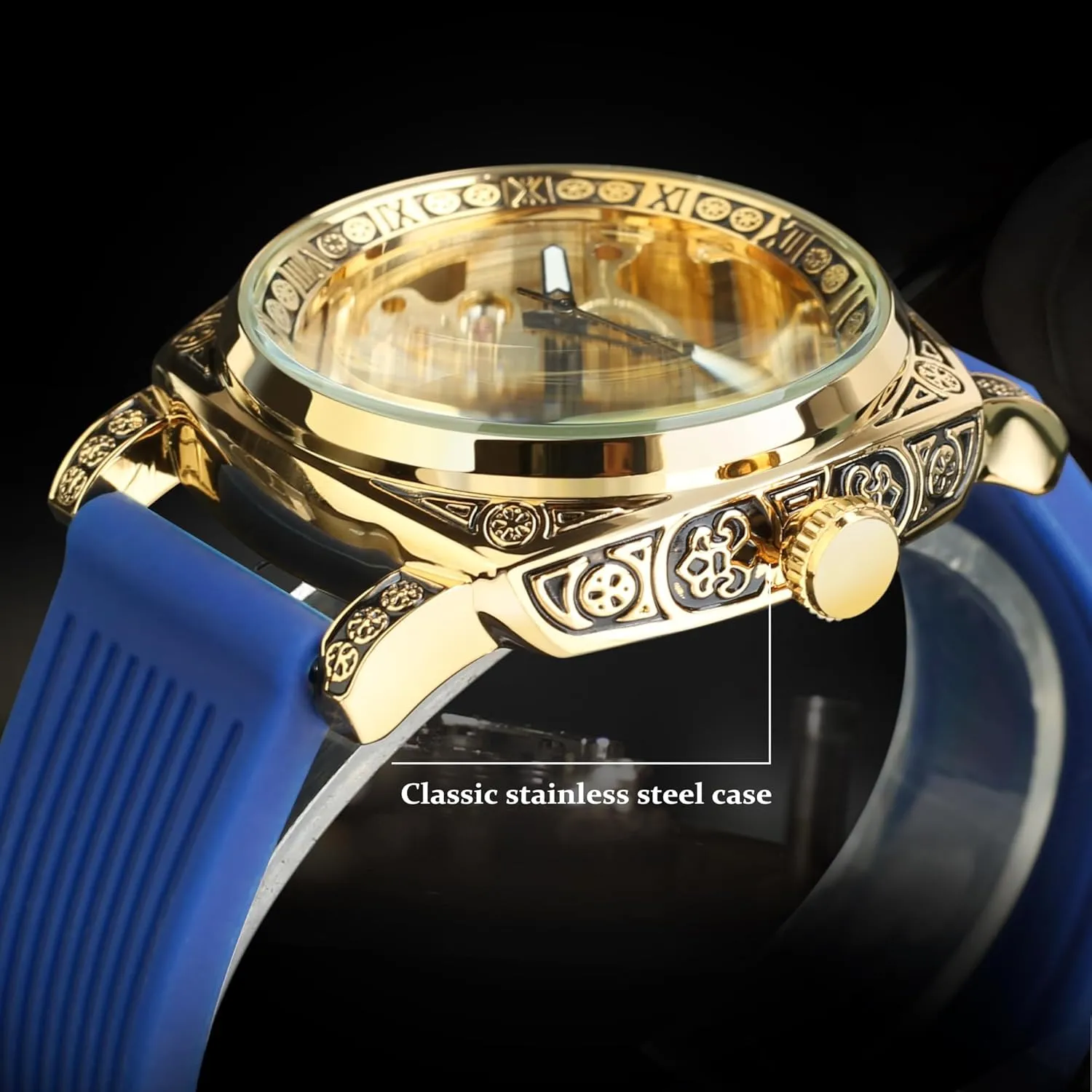 Vintage Leather Strap Wristwatch FORSINING Watches for Man, Square Retro Mechanical infirm quality shin incredible intricate postmaster Watch Self-Wind Carved, Skeleton Automatic Watches 