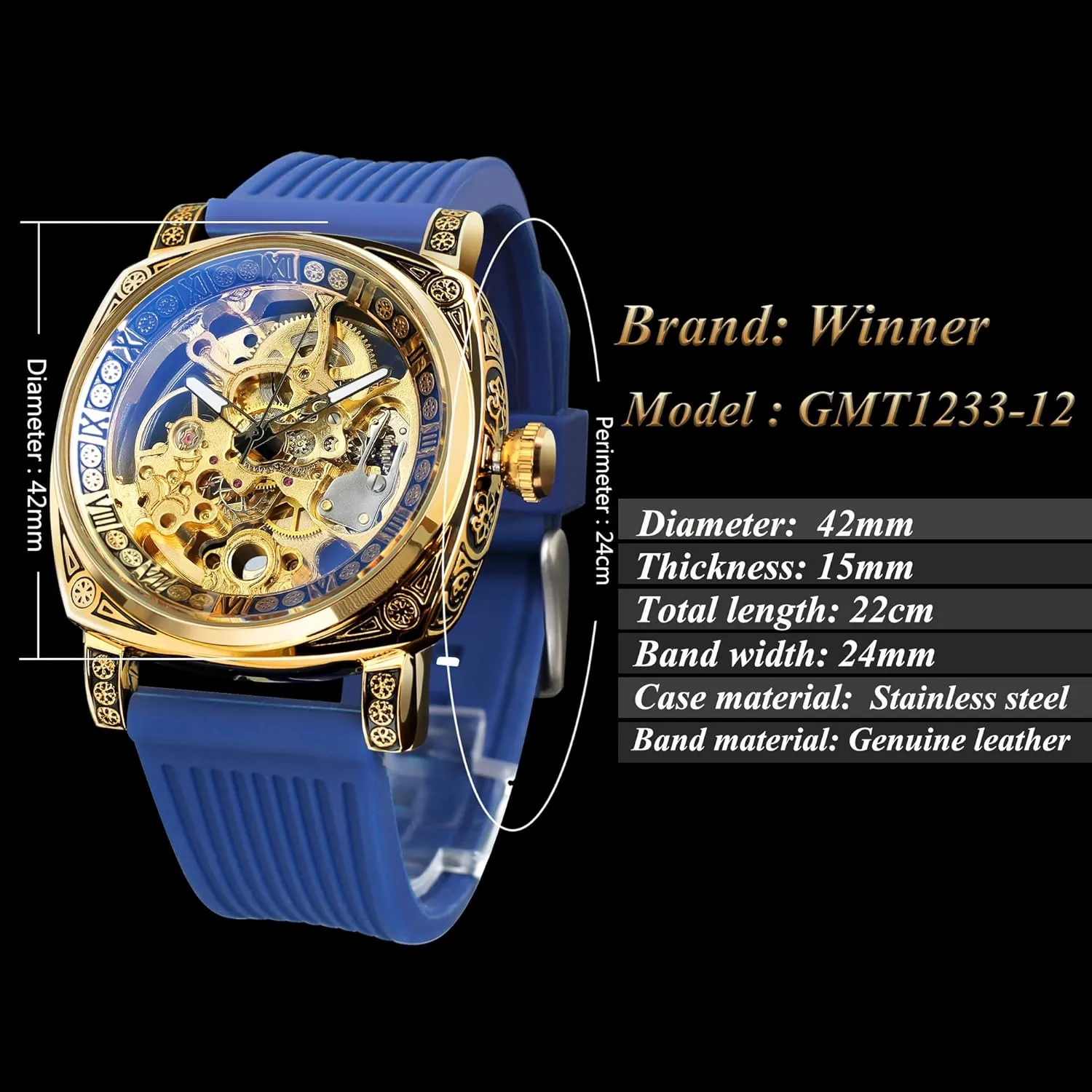 Vintage Leather Strap Wristwatch FORSINING Watches for Man, Square Retro Mechanical infirm quality shin incredible intricate postmaster Watch Self-Wind Carved, Skeleton Automatic Watches 