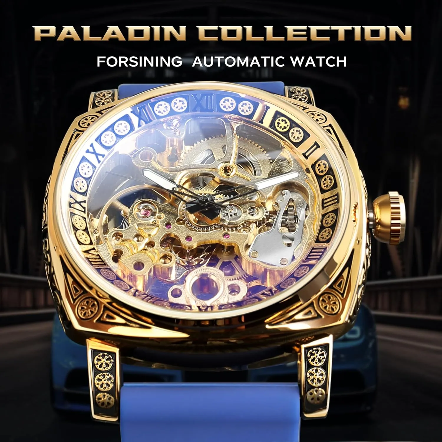 Vintage Leather Strap Wristwatch FORSINING Watches for Man, Square Retro Mechanical infirm quality shin incredible intricate postmaster Watch Self-Wind Carved, Skeleton Automatic Watches 