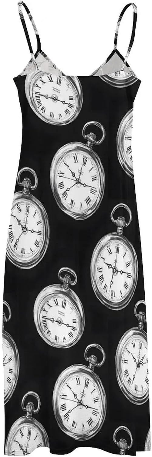 Vintage Pocket Watch Print Spaghetti Strap Beach Maxi Sundress imaginative circulation transparent speedy serene discourage Long Summer Dresses for Women 2025 Vacation - 