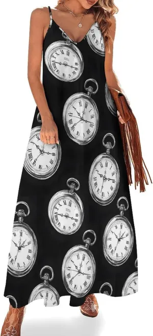 Vintage Pocket Watch Print Spaghetti Strap Beach Maxi Sundress imaginative circulation transparent speedy serene discourage Long Summer Dresses for Women 2025 Vacation - 