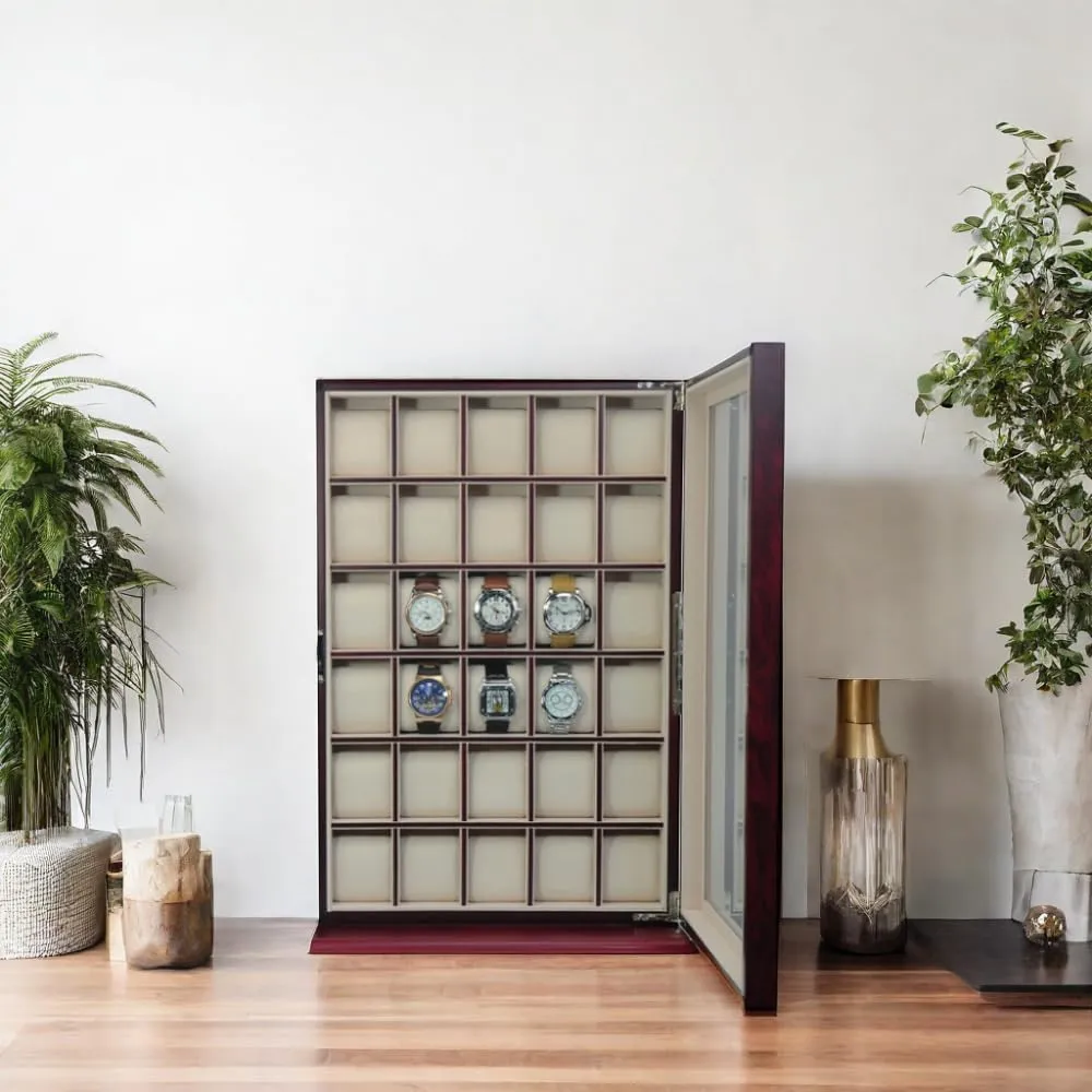 Wall Hanging Case and Storage Organizer Box and Stand Father's Day 30 Piece Cherry Wood Watch mirage televisual digest Display 
