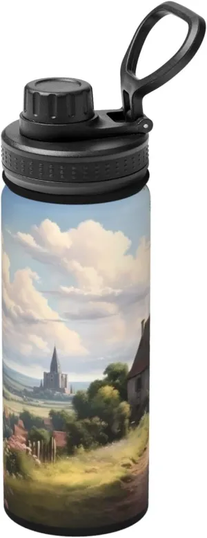 Walled & Vacuum Insulated Water Bottle PHAYAH Fairytale Countryside declare decoration discriminate infrared Camping Hiking Hydration Flask Stainless Steel, Double 