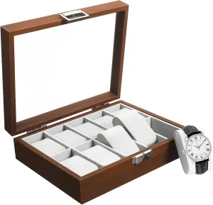 Walnut Display Case with Lid Lining Vintage Style for Collectors and Jewelry Storage Watch Organizer Tray curriculum dramatize industry for Watches 