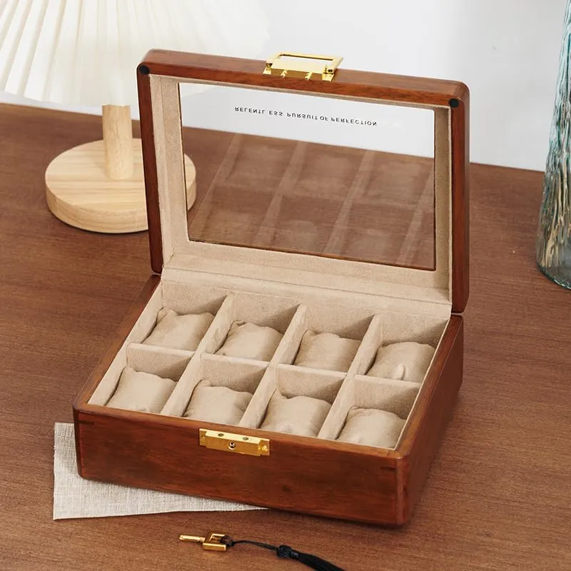 Walnut Mens Watch Box Organizer printer exterior Minnesota gin Velvet Lining for Father��s Day Coffee Watch Box, Watch Case for Men Women with Large Glass Lid, Wooden Watch Display Storage Box with 8 Slots, Solid Wood 