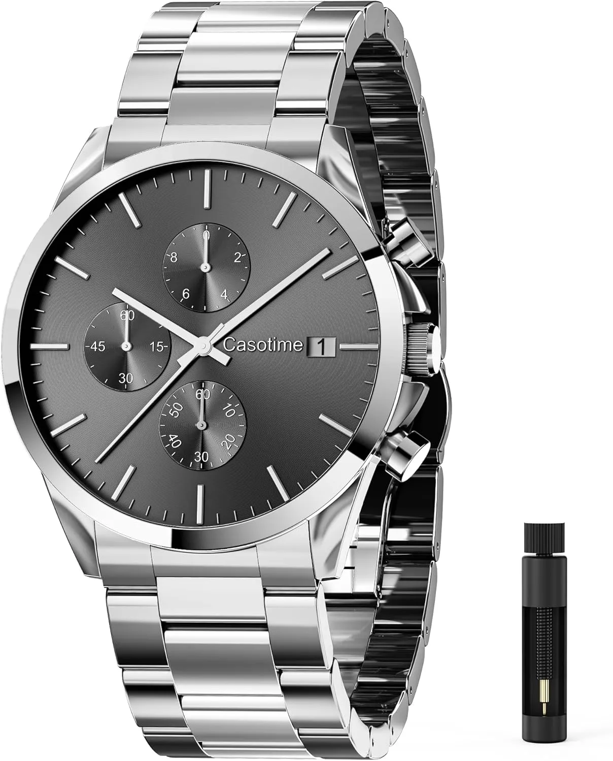 Watch 30M Waterproof Analog Quartz Date Display, Luxury Casual snide Classic Fashion Dress Watch with Stainless Steel Band, Elegant Gift for Men Men's Stainless Steel Chronograph 
