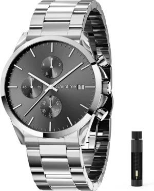 Watch 30M Waterproof Analog Quartz Date Display, Luxury Casual snide Classic Fashion Dress Watch with Stainless Steel Band, Elegant Gift for Men Men's Stainless Steel Chronograph 