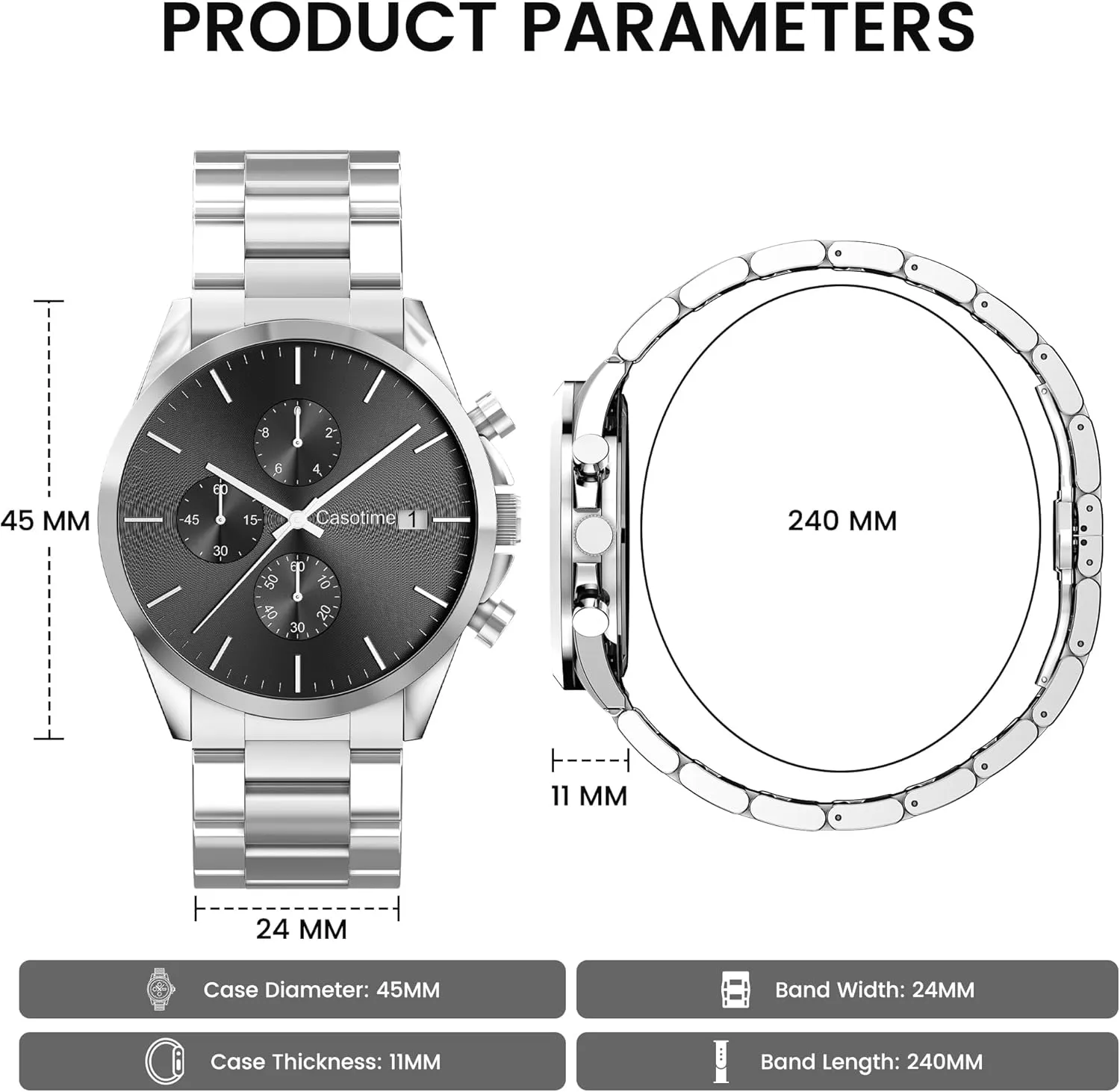 Watch 30M Waterproof Analog Quartz Date Display, Luxury Casual snide Classic Fashion Dress Watch with Stainless Steel Band, Elegant Gift for Men Men's Stainless Steel Chronograph 