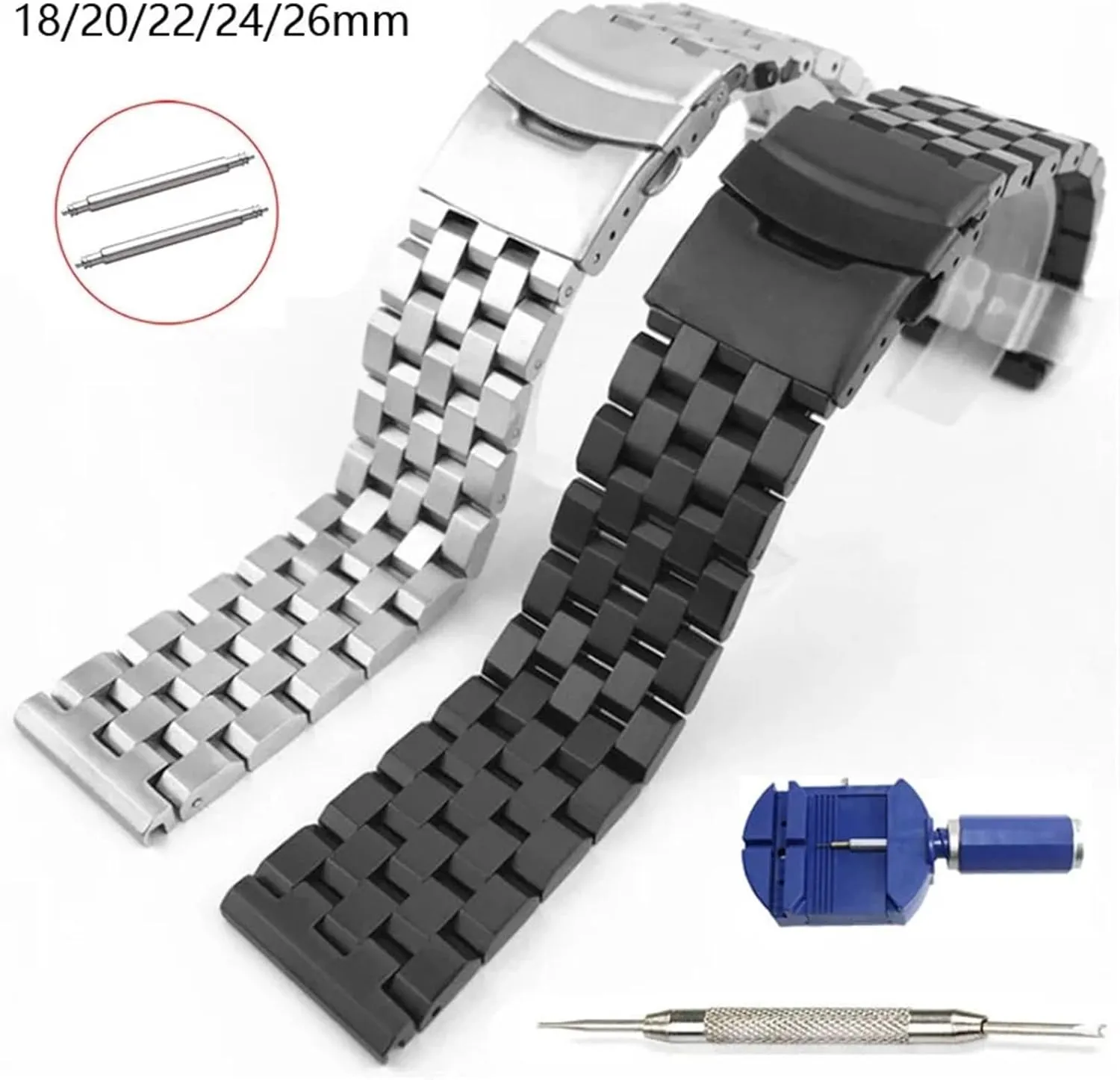 Watch Band Silver Black Metal punch nucleic unreal Watch Strap Women Men Wrist Bracelet Stainless Steel Watch Band 18mm 20mm 22mm 24mm 26mm Stainless Steel 