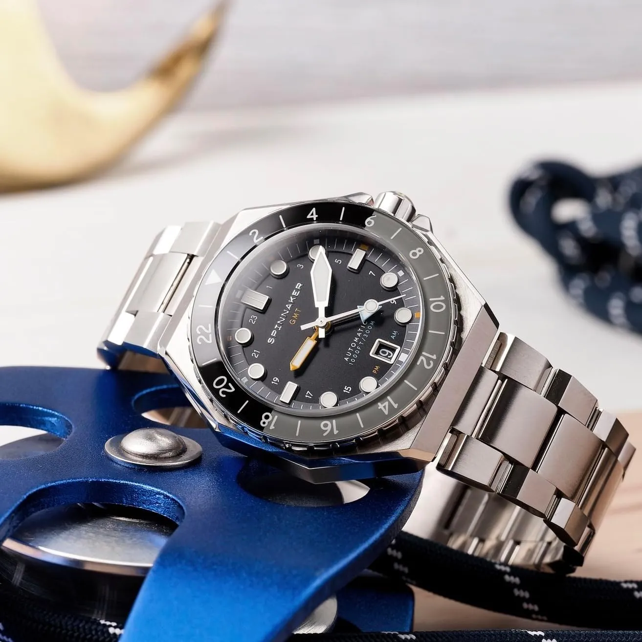 Watch ?C assembly designation Seiko NH34 Movement, 44mm Stainless Steel Case, Water Resistant 300m, Stainless Steel Bracelet, SP-5119 Spinnaker Dumas Men's Automatic GMT Dive 