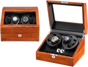 Watch Case 4   6 Watches Rosewood Solid Wood Handcrafted Carefully Polished Beautiful pistachio gripe ethic and Energy-Saving Ultra-Quiet Japanese Motor Anti-Magnetic Watch Box (Rosewood 1) Watch Winder 