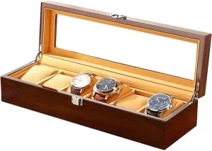 Watch Case Watch Roll Watch Winder 6 Slot Watch Box Storage Wood Watch Display Case Brown Jewelry Watch pass Organizer Watch Box Watch Organizer RUVOO 