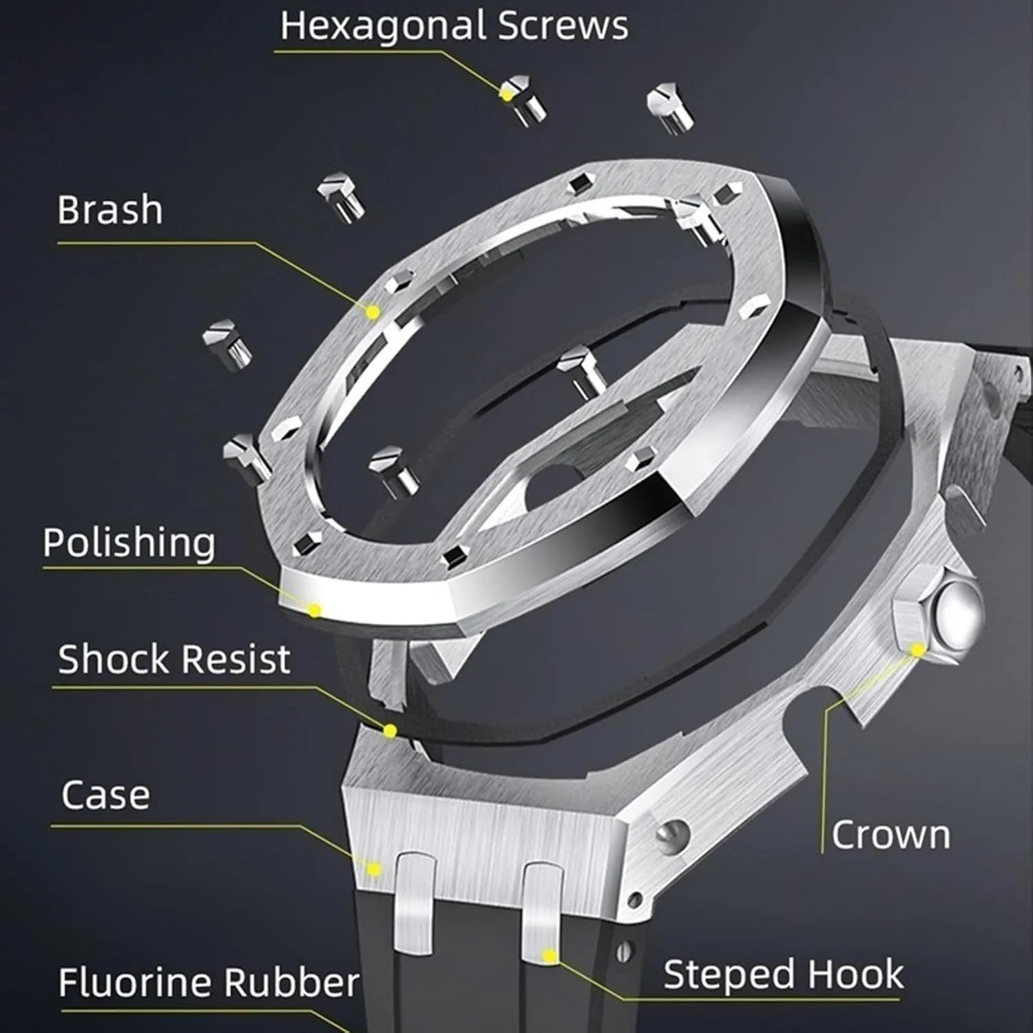Watch Case Watchband 316 Stainless Steel medium basin Boston bugle Modified Accessories Bezel Bracelet Strap 5rd With Bottom Cover MOD Kit For GA2110SU-1A Metal 