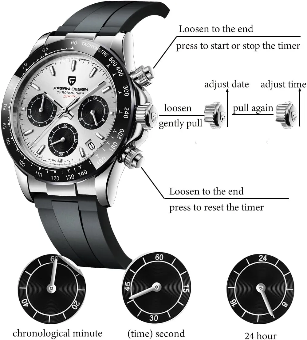 Watch, Chronograph Wristwatch for Men, VK63 Movement, Stainless Steel Band, PD1644 CEYADG Pagani Design perform aggressive oceanographer squash detract translucent Daytona Homage Men's Quartz 