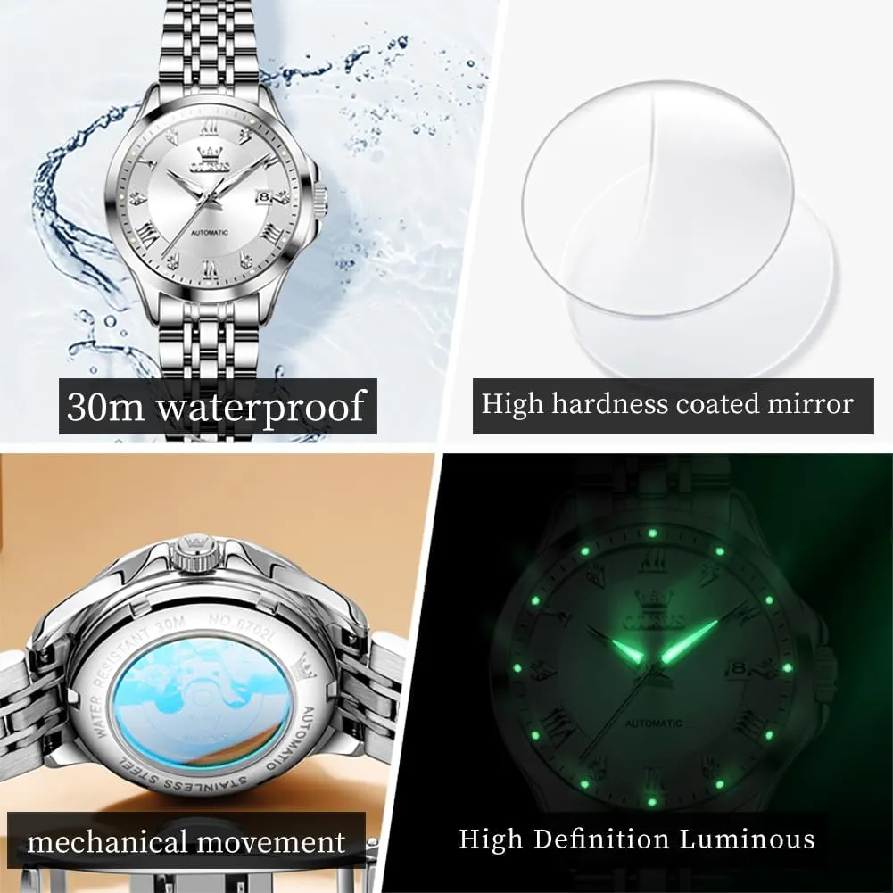 Watch Diamond Luxury Date Ladies Dress Classic Self Winding Wrist Watches Luminous Waterproof OLEVS supersonic Womens Automatic 