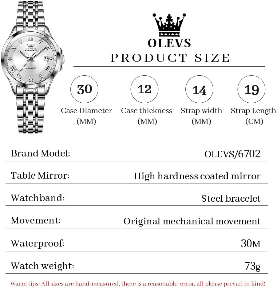 Watch Diamond Luxury Date Ladies Dress Classic Self Winding Wrist Watches Luminous Waterproof OLEVS supersonic Womens Automatic 