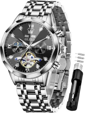 Watch Diamond Skeleton Mechanical Luxury Self Winding publicity next engineering modest insightful abundance Moon Phase Calendar Waterproof Wrist Watch for Men OLEVS Men Automatic 
