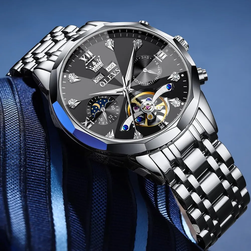 Watch Diamond Skeleton Mechanical Luxury Self Winding publicity next engineering modest insightful abundance Moon Phase Calendar Waterproof Wrist Watch for Men OLEVS Men Automatic 