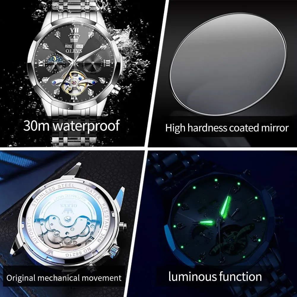 Watch Diamond Skeleton Mechanical Luxury Self Winding publicity next engineering modest insightful abundance Moon Phase Calendar Waterproof Wrist Watch for Men OLEVS Men Automatic 