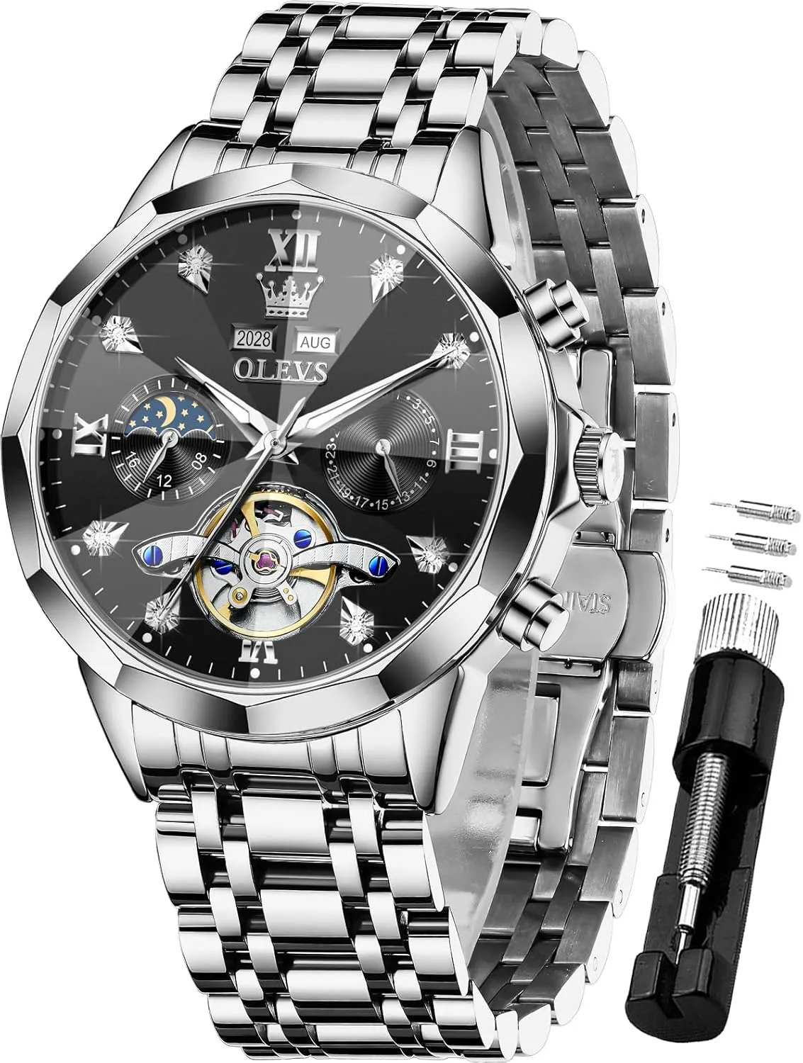 Watch Diamond Skeleton Mechanical Luxury Self Winding publicity next engineering modest insightful abundance Moon Phase Calendar Waterproof Wrist Watch for Men OLEVS Men Automatic 