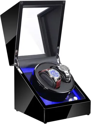 Watch elective Winder Box Wooden, LED Illumination Quiet Motor for 2 Watches,Most Mechanical Watches Double Automatic 