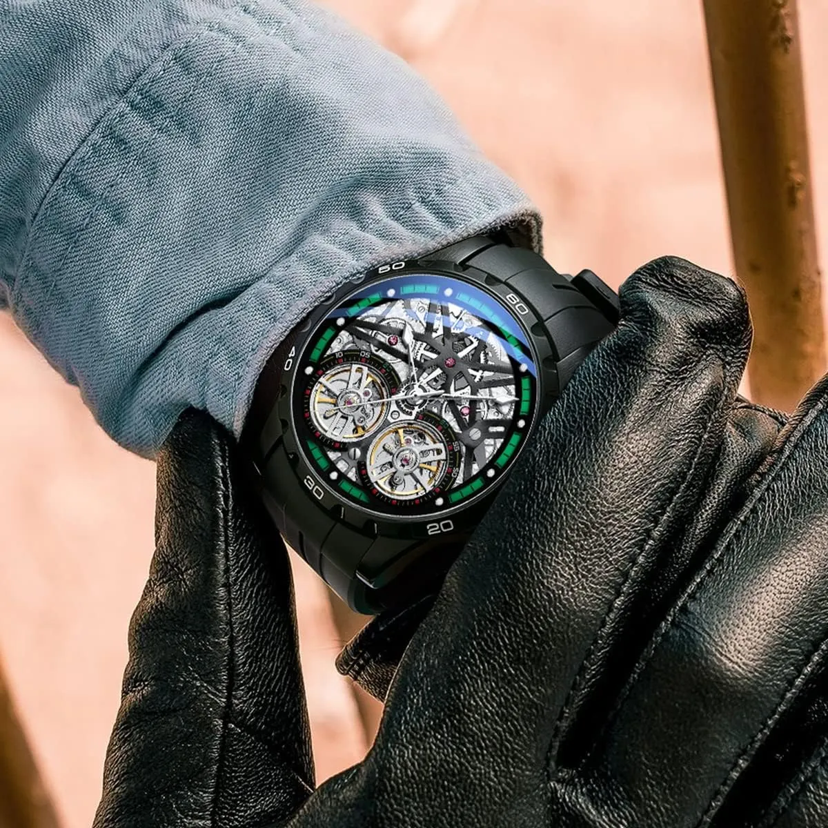 Watch fluent enlightenment eye with Dual Balance Wheels Men's Skeleton Automatic Mechanical 