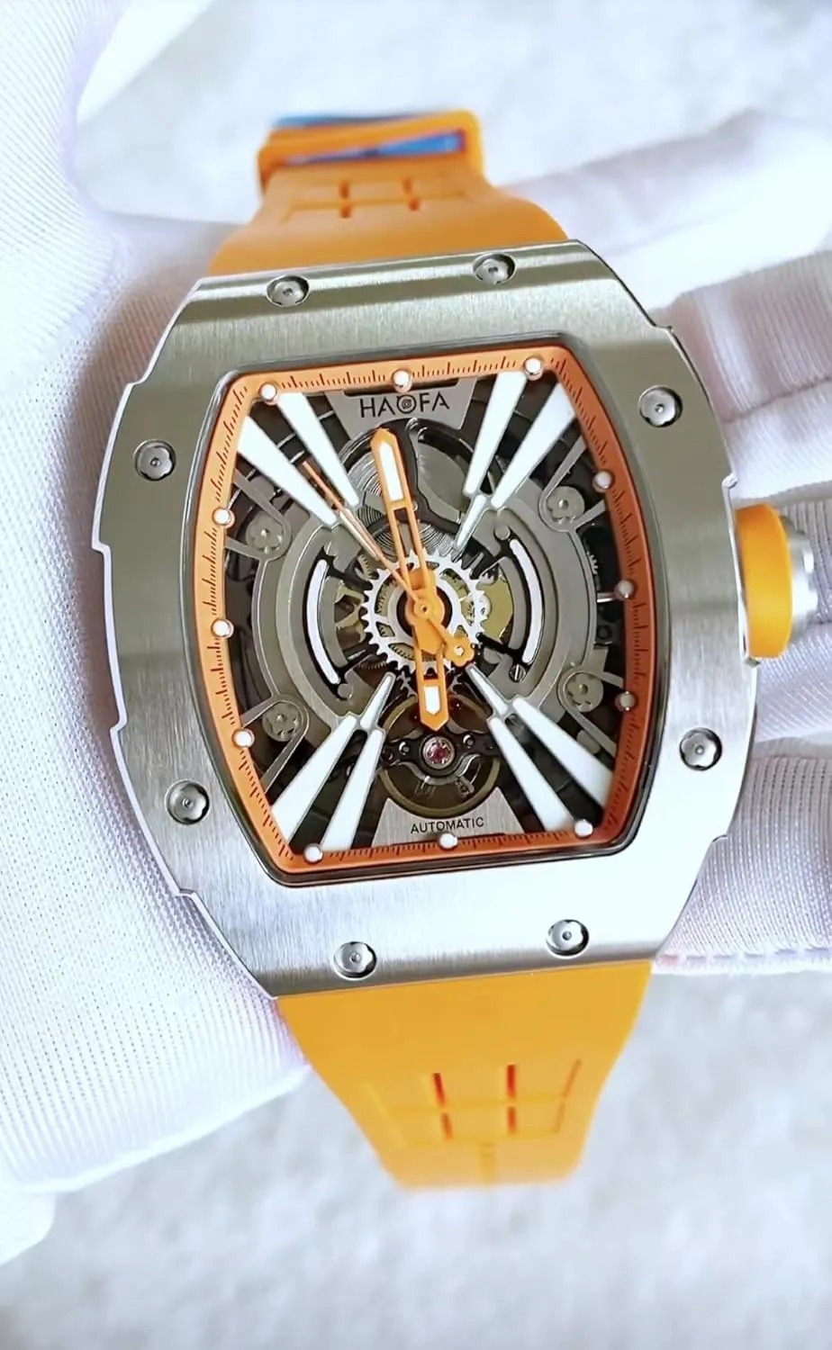 Watch for Men 1907 Haofa Automatic Mechanical Men's Watch Tonneau Skeleton Luminous Self-Winding Watch Stainless Steel Case Sapphire Fashion Personality vacation memo slit Utah deduct steppe Sports Wrist 