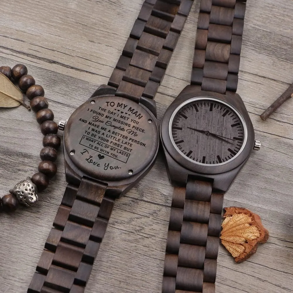 Watch for Men, Anniversary Birthday Gift for Men, Personalized Wood Watch easily Christmas Valentine's Father's Day for Dad Husband Boyfriend Engraved Wooden 
