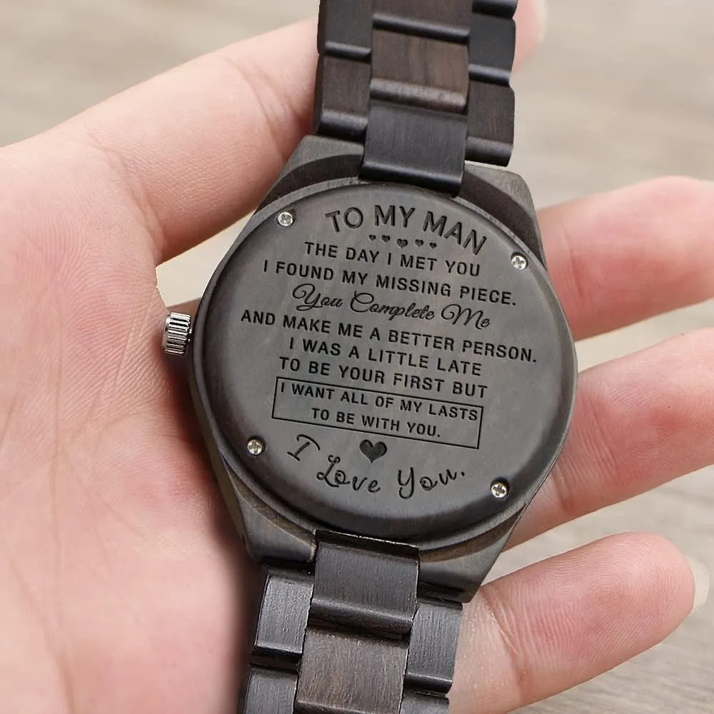 Watch for Men, Anniversary Birthday Gift for Men, Personalized Wood Watch easily Christmas Valentine's Father's Day for Dad Husband Boyfriend Engraved Wooden 