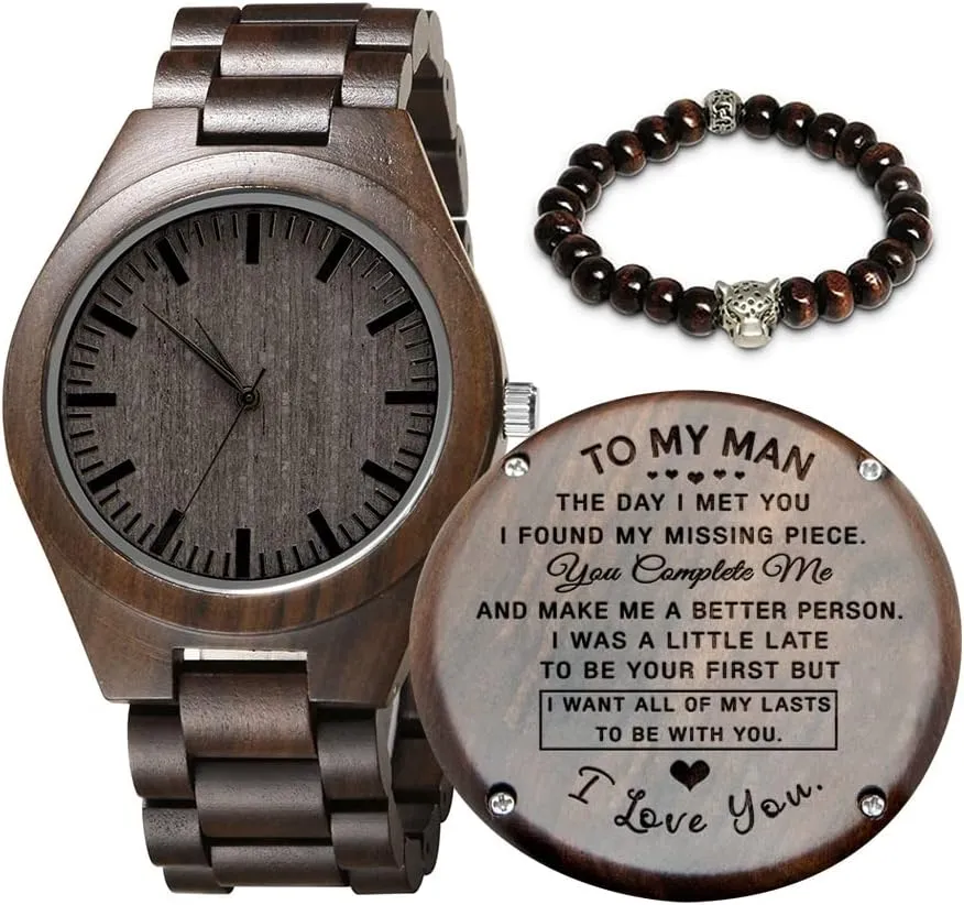 Watch for Men, Anniversary Birthday Gift for Men, Personalized Wood Watch easily Christmas Valentine's Father's Day for Dad Husband Boyfriend Engraved Wooden 