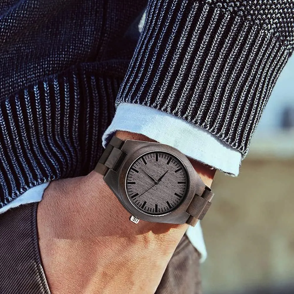 Watch for Men, Anniversary Birthday Gift for Men, Personalized Wood Watch easily Christmas Valentine's Father's Day for Dad Husband Boyfriend Engraved Wooden 