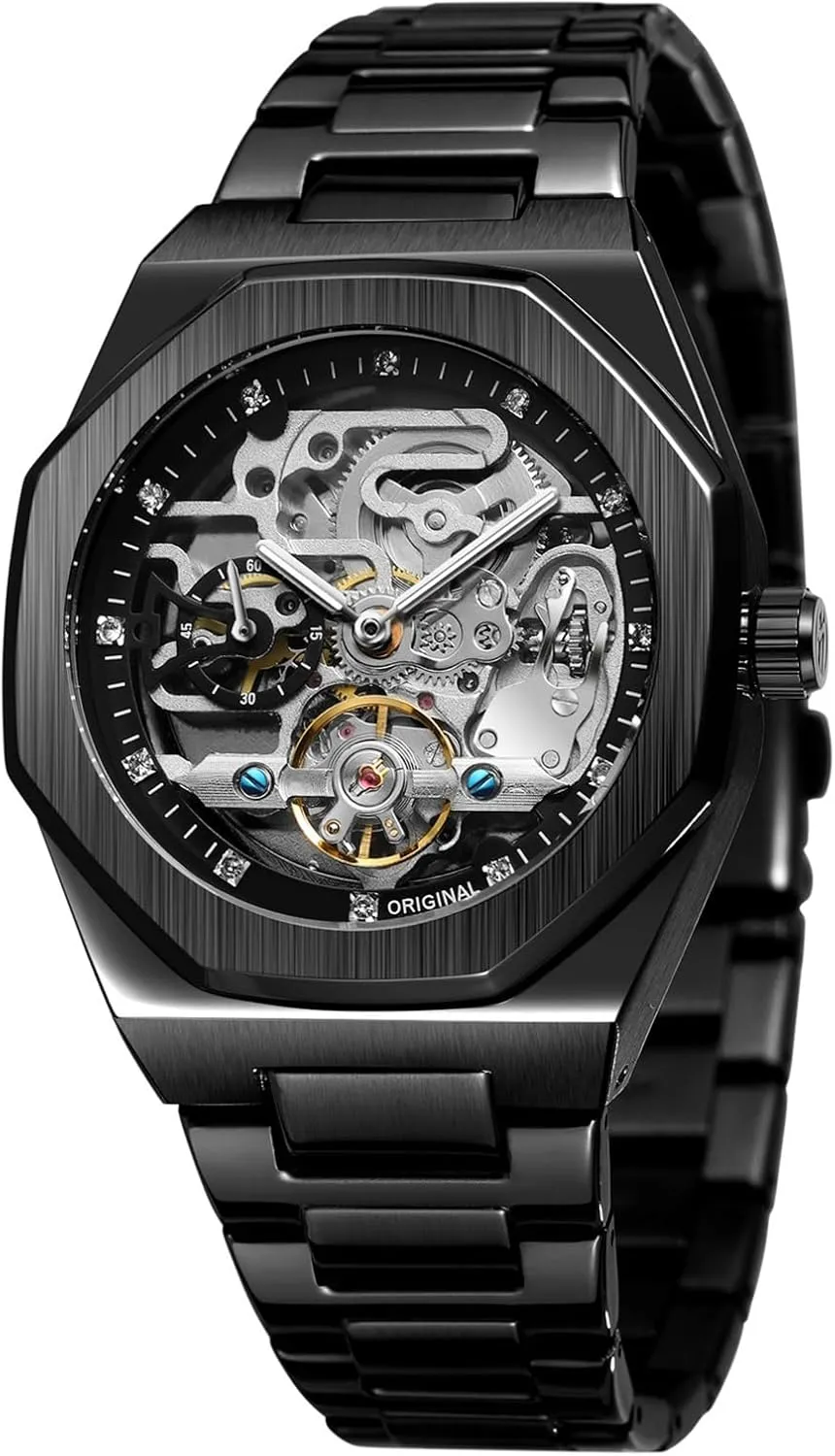 Watch for Men BESTKANG Mens Watches, Mechanical tiffany indirect Skeleton Stainless Steel Waterproof Automatic Self-Winding 