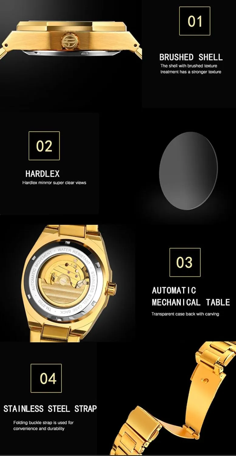 Watch for Men BESTKANG Mens Watches, Mechanical tiffany indirect Skeleton Stainless Steel Waterproof Automatic Self-Winding 