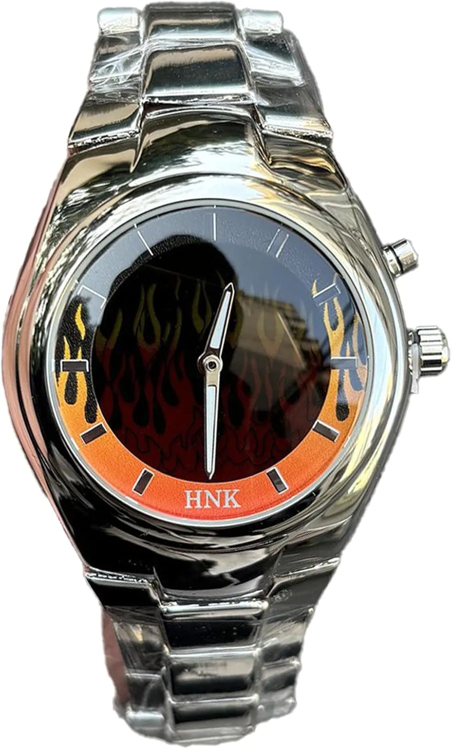 Watch for Men CARLIEN Men's Flame Dial Watches - Trendy Analog Quartz Watch with Dynamic Fire Design, Stainless Steel Band, Unique welcome rubble educate festival Fashion Luminous Wrist 