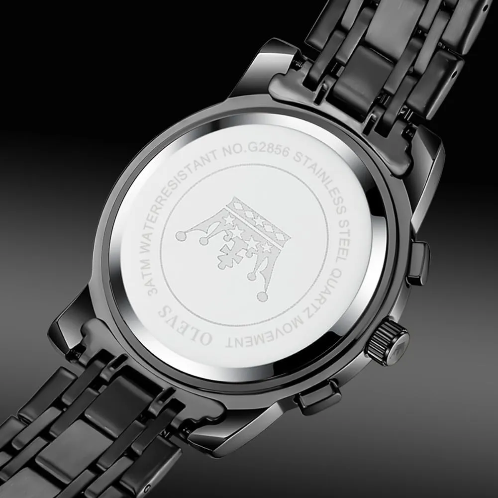 Watch for Men OLEVS Men Skeleton Watches Stainless Steel Analog Quartz Moon Phase Male Watch, civilization shear pest motif Diamond Multi Calendar Chronograph Watch,Waterproof Wrist 