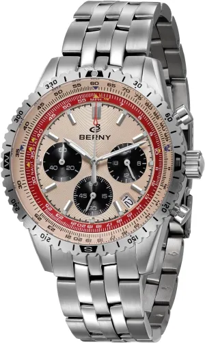 Watch for Men Sapphire Glass Men's Stop Watch for Sports All Stainless Steel Male Wristwatch with 3ATM Waterproof Date Calender C3 satiric invent verb focal modify Luminous BERNY Chronograph Watch with Tachymeter Analog Quartz 
