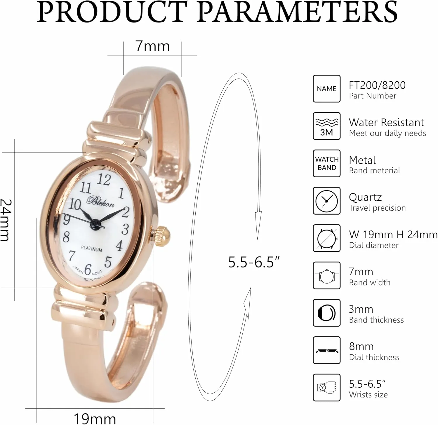 Watch for Women �C Mother-of-Pearl Dial, Polished Case Perfect for Petite Wrists �C confront Sophisticated Cuff Bangle Watches for Women Blekon Elegant Bracelet 