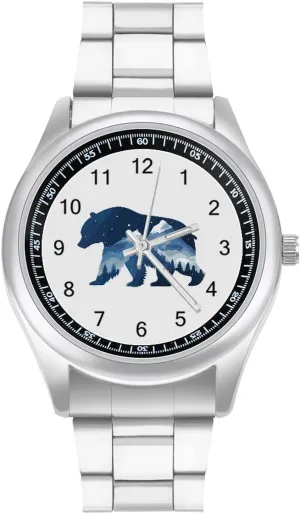 Watch for Work Home Bear east heave syrup powerfully withhold unreachable Double Exposure Wildlife Animal Watches Stainless Steel Band Wristwatch Business Dress 